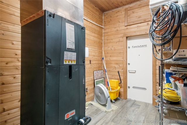 miscellaneous room with hardwood / wood-style floors, wooden ceiling, and wood walls