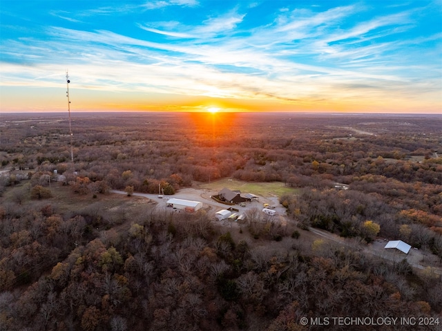 view of aerial view at dusk