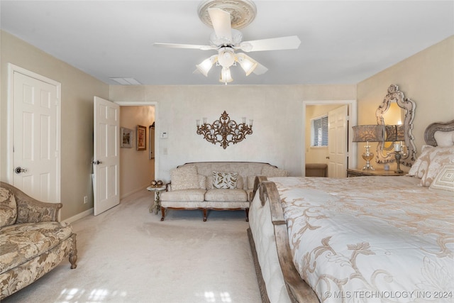 bedroom featuring ceiling fan and carpet flooring