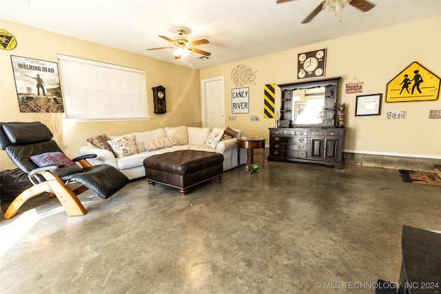 living room with ceiling fan