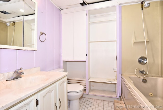 full bathroom featuring toilet, tile patterned flooring, vanity, and tub / shower combination