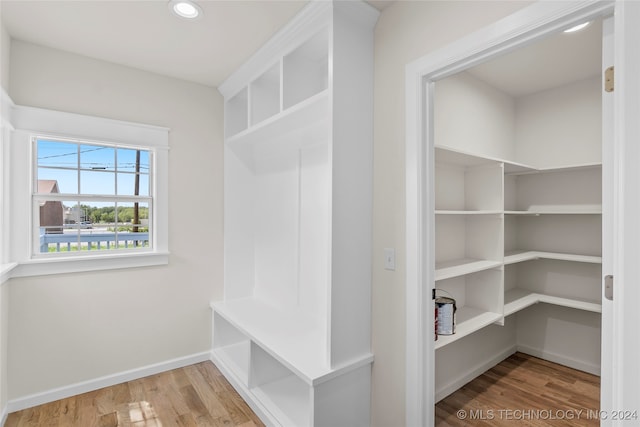 mudroom with wood-type flooring