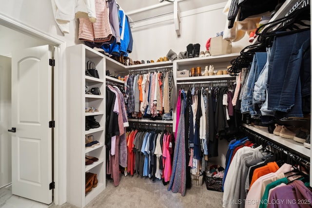 spacious closet featuring light carpet