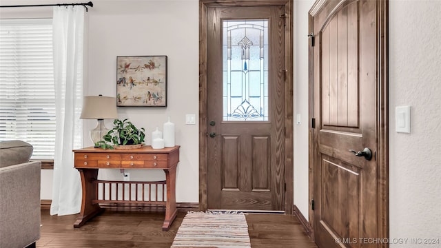 foyer with dark hardwood / wood-style floors