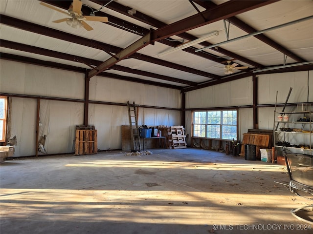 garage featuring ceiling fan