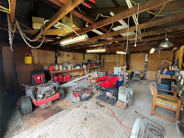 garage with wooden walls