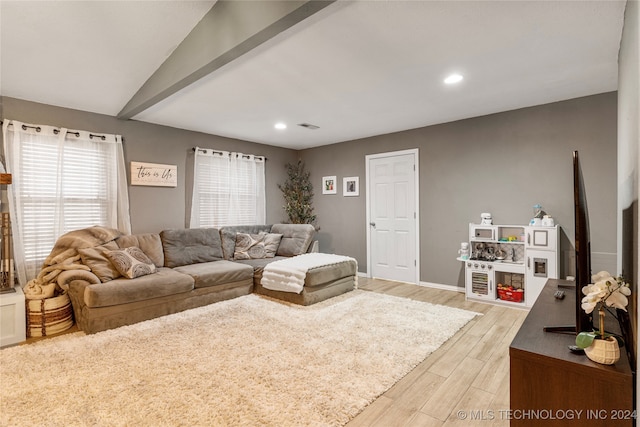 living room with lofted ceiling and light wood-type flooring