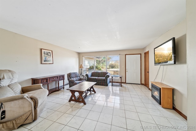 living room featuring light tile patterned flooring