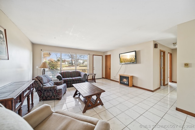 living room with light tile patterned floors