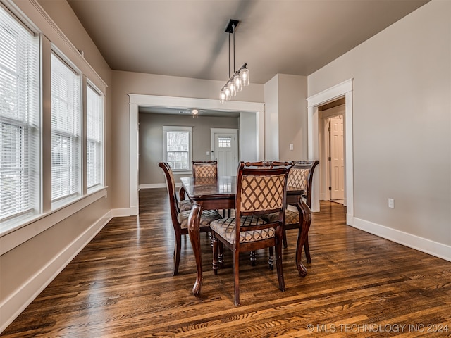 dining space with dark hardwood / wood-style floors