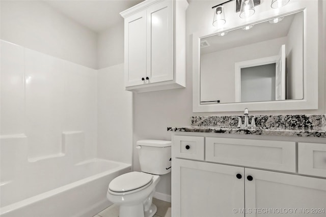 full bathroom featuring tile patterned floors, vanity,  shower combination, and toilet