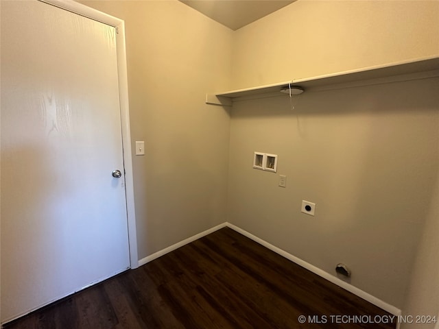 washroom with washer hookup, hookup for an electric dryer, and dark wood-type flooring