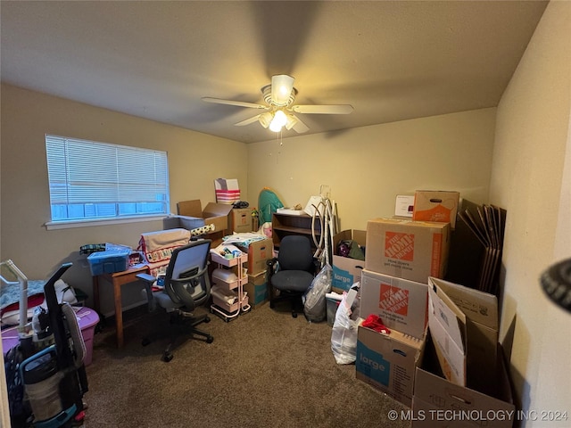 office space with carpet floors and ceiling fan