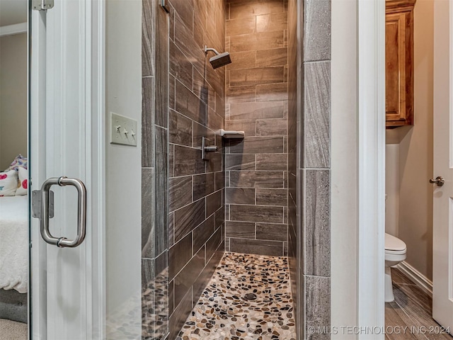 bathroom featuring an enclosed shower and toilet