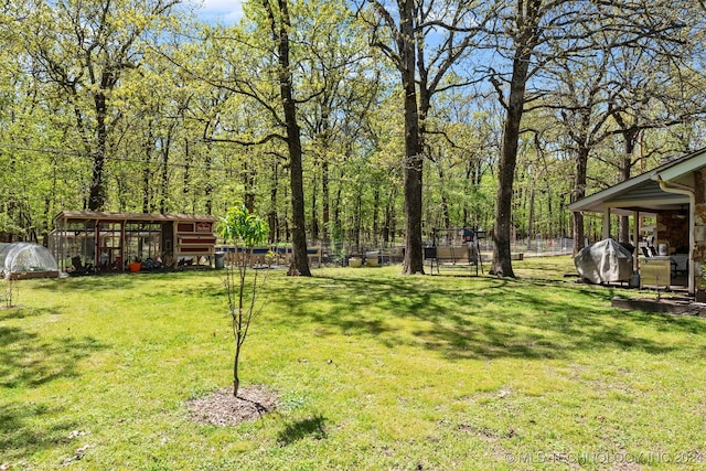 view of yard with an outbuilding