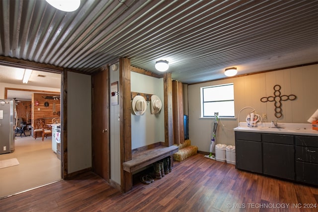 interior space with sink and dark hardwood / wood-style floors