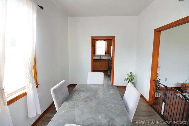 dining area with dark hardwood / wood-style floors