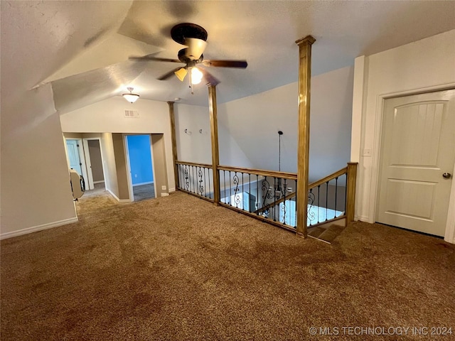 bonus room featuring carpet flooring, ceiling fan, and vaulted ceiling