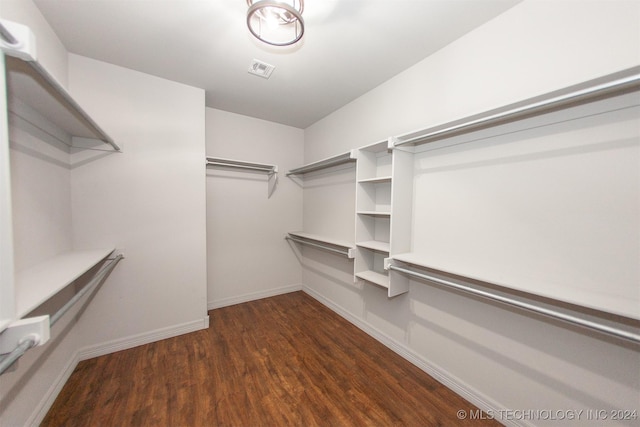 spacious closet featuring dark hardwood / wood-style flooring