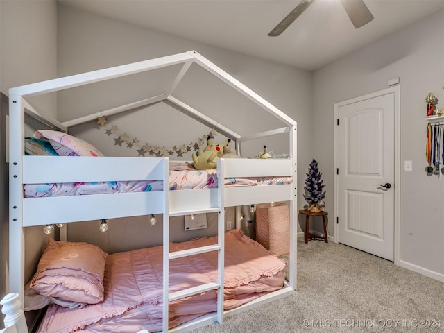 bedroom with carpet flooring and ceiling fan