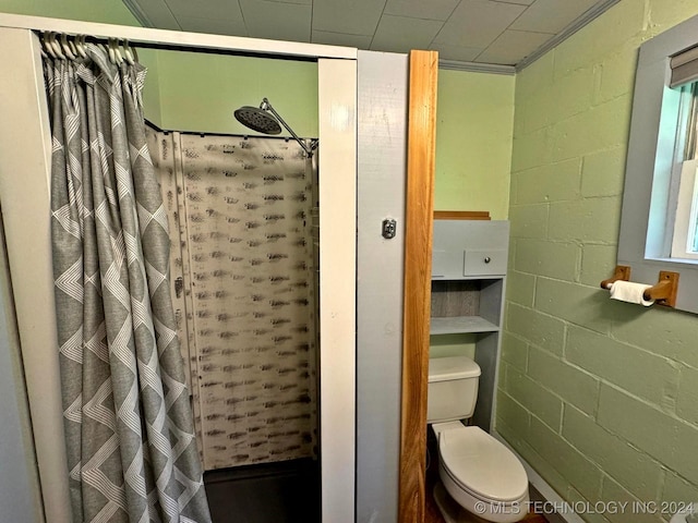 bathroom featuring a shower with curtain and toilet