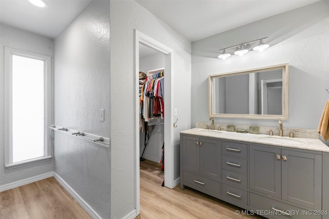 bathroom featuring hardwood / wood-style floors and vanity