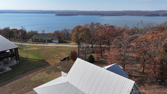 drone / aerial view featuring a water view