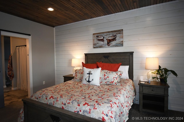 bedroom with wood ceiling