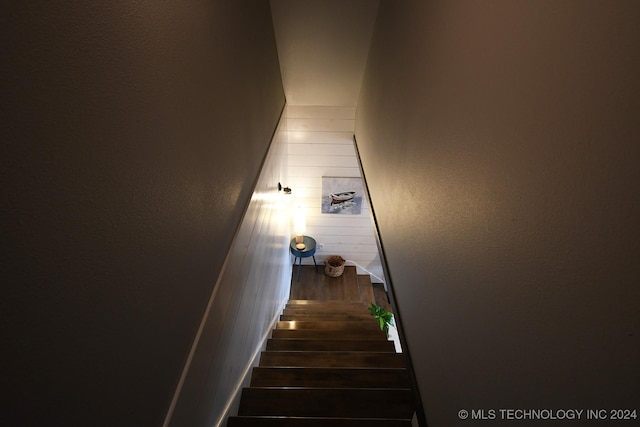 stairway with wood-type flooring