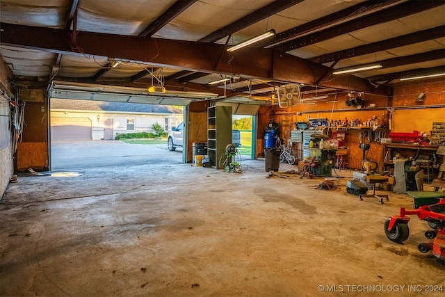 garage featuring a workshop area