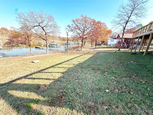 view of yard with a water view