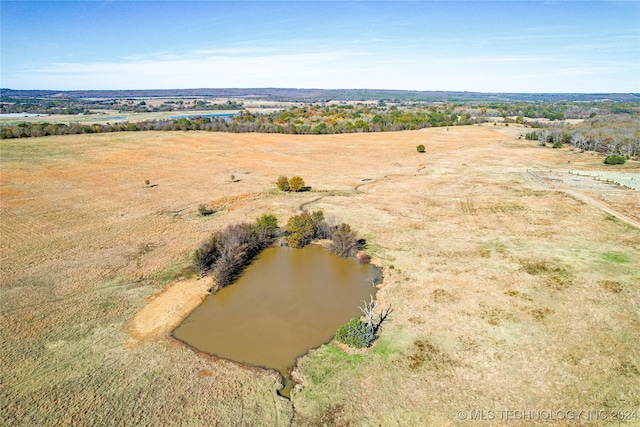 bird's eye view featuring a rural view and a water view