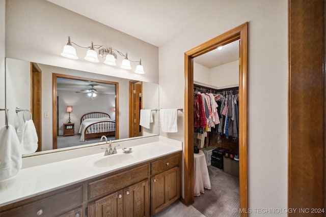 bathroom with vanity and ceiling fan