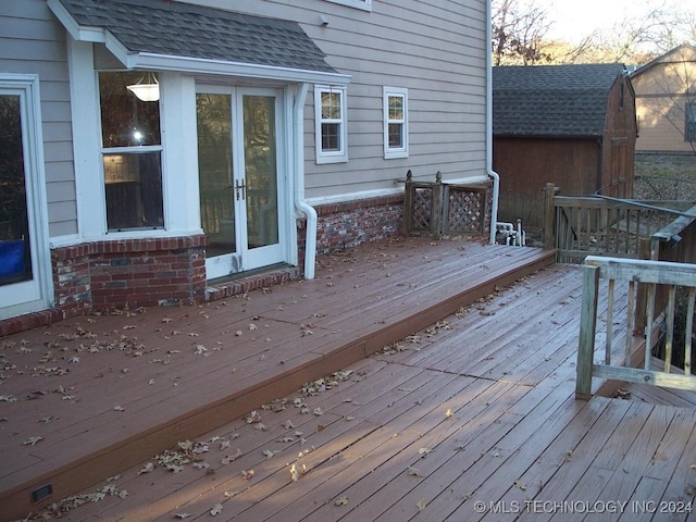 deck at dusk with french doors