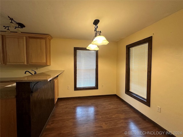 unfurnished dining area with dark hardwood / wood-style floors