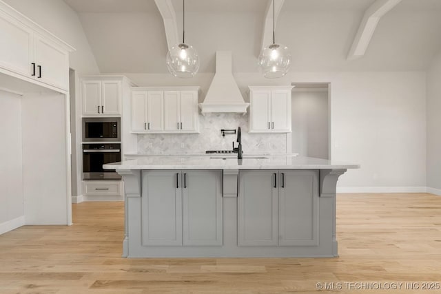 2601 W Twin Oaks St, Broken Arrow, OK 74012 - kitchen featuring oven, custom range hood, a sink, light countertops, and backsplash