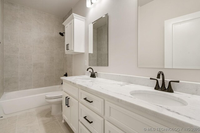 2601 W Twin Oaks St, Broken Arrow, OK 74012 - bathroom with toilet, double vanity, bathtub / shower combination, and tile patterned floors