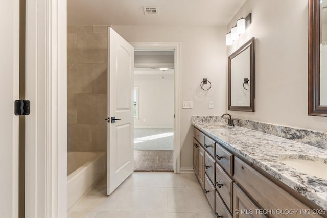 17413 S 52nd E Ave, Bixby, OK 74008 - bathroom with double vanity, tile patterned floors, and baseboards