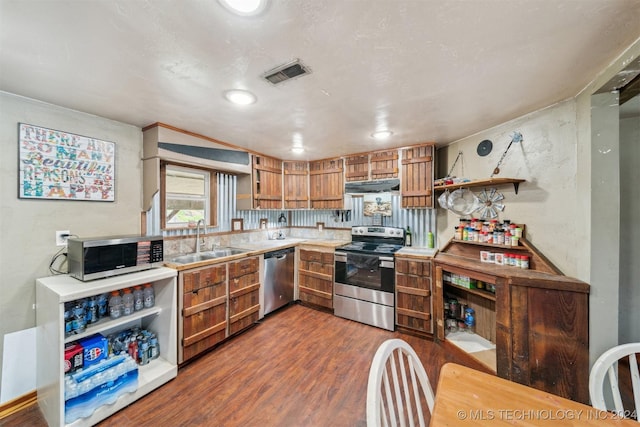 kitchen with dark hardwood / wood-style floors, sink, and appliances with stainless steel finishes