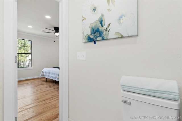 hall featuring light hardwood / wood-style flooring and crown molding