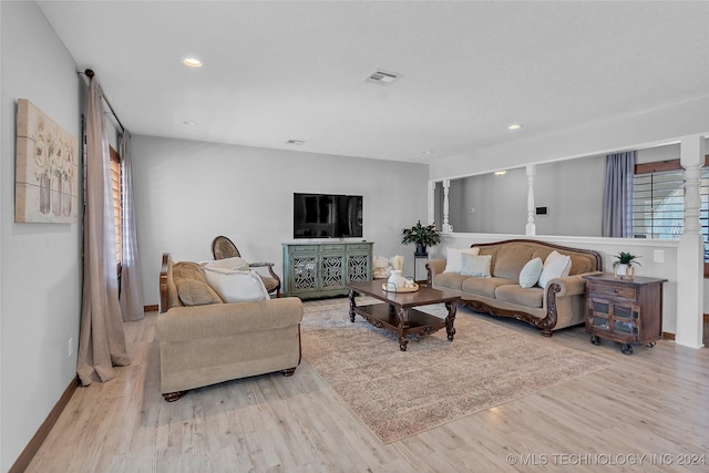 living room featuring light hardwood / wood-style flooring