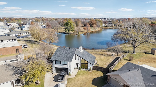 aerial view with a water view