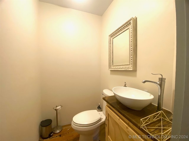 bathroom featuring vanity, toilet, and wood-type flooring