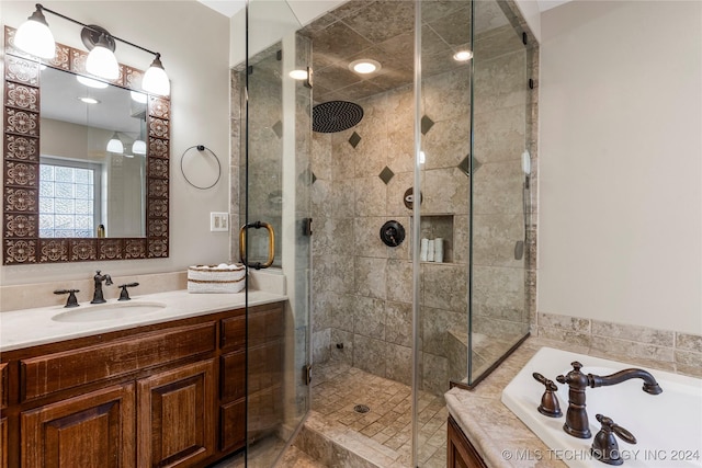 bathroom with vanity and separate shower and tub