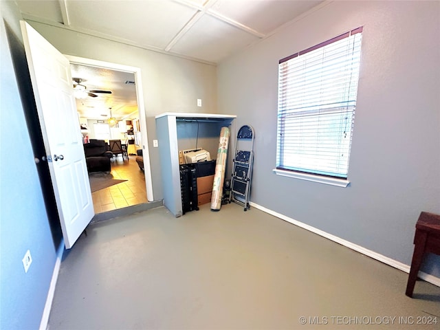 bedroom with concrete floors