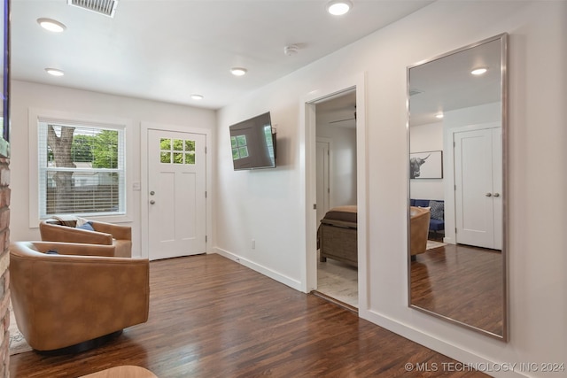 foyer with dark hardwood / wood-style flooring