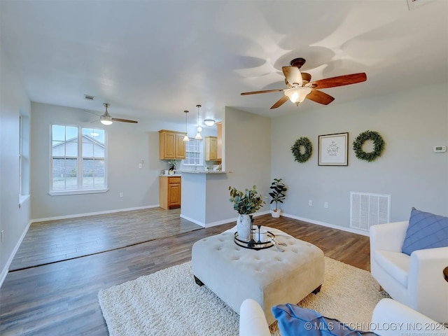 living room with hardwood / wood-style flooring