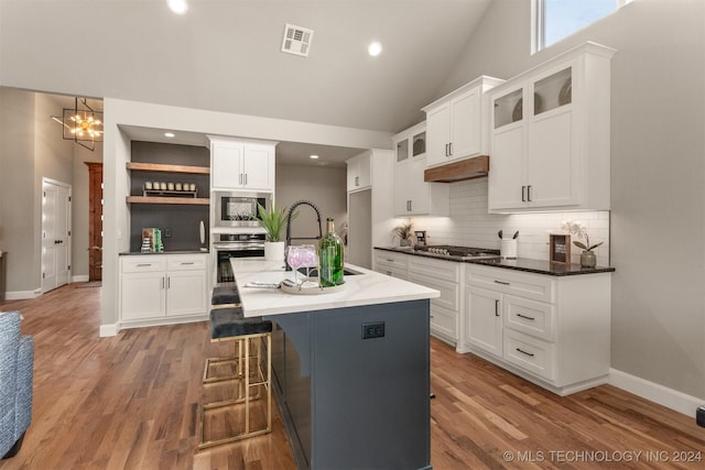 kitchen with white cabinetry, a kitchen island with sink, and stainless steel appliances