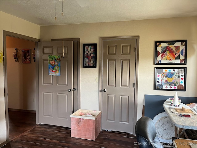 interior space with dark wood-style flooring