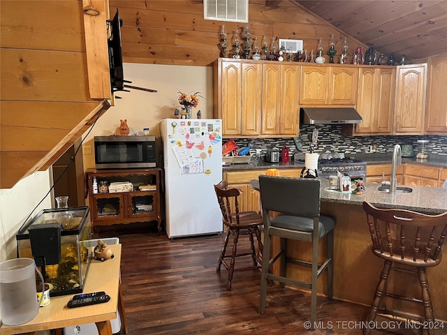 kitchen featuring visible vents, a sink, dark wood-style flooring, appliances with stainless steel finishes, and under cabinet range hood